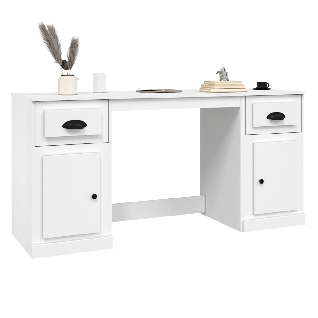 Schreibtisch mit Stauraum Weiß Holzwerkstoff