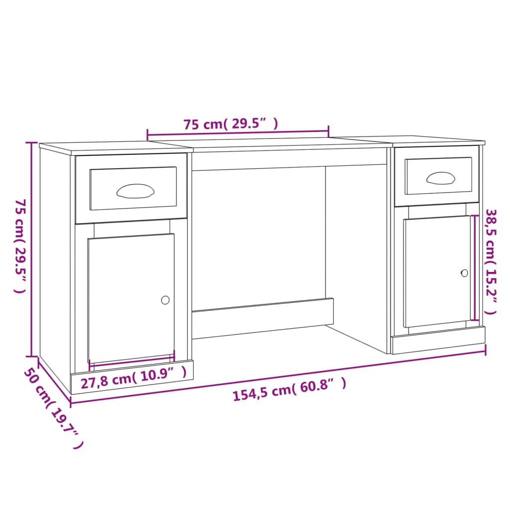 Schreibtisch mit Stauraum Schwarz Holzwerkstoff