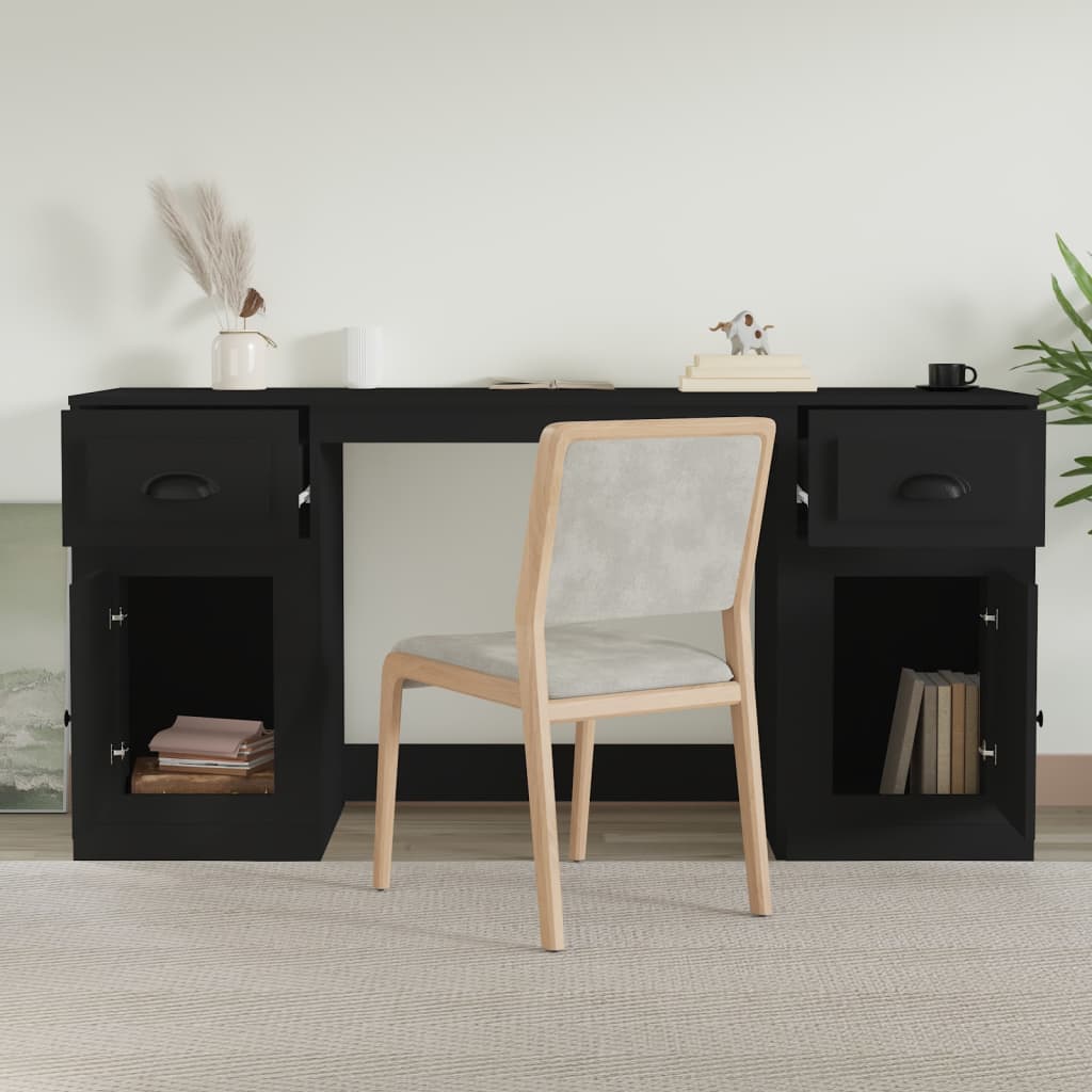 Schreibtisch mit Stauraum Schwarz Holzwerkstoff