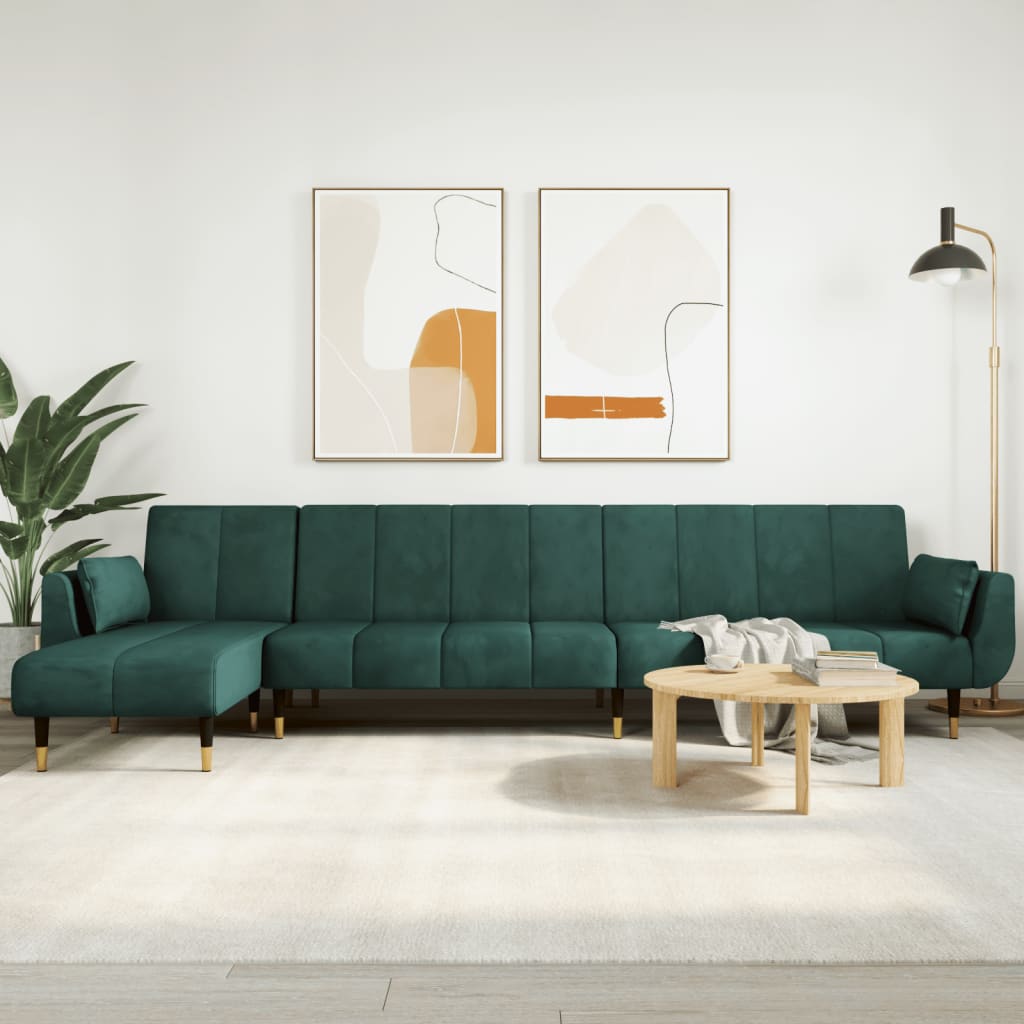 Schlafsofa in L-Form Dunkelgrün 275x140x70 cm Samt