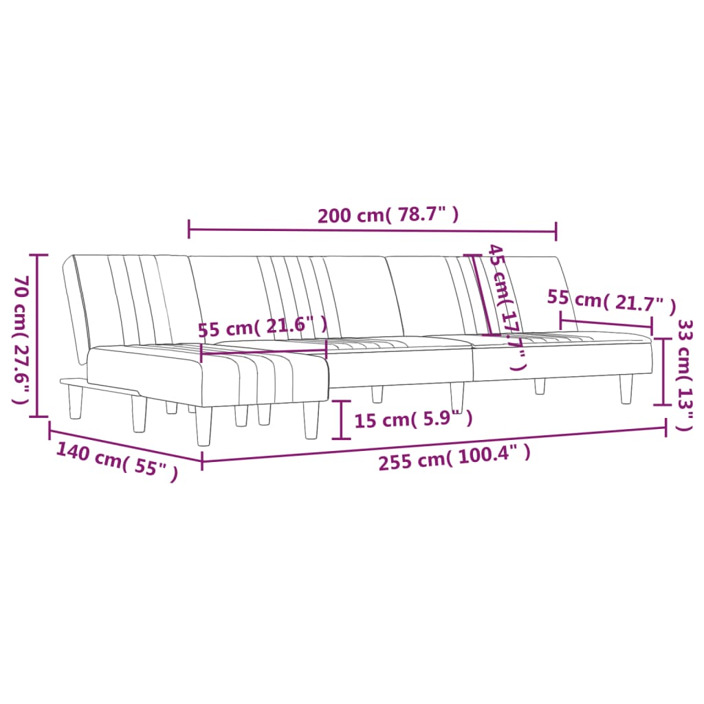 Schlafsofa in L-Form Hellgrau 255x140x70 cm Stoff