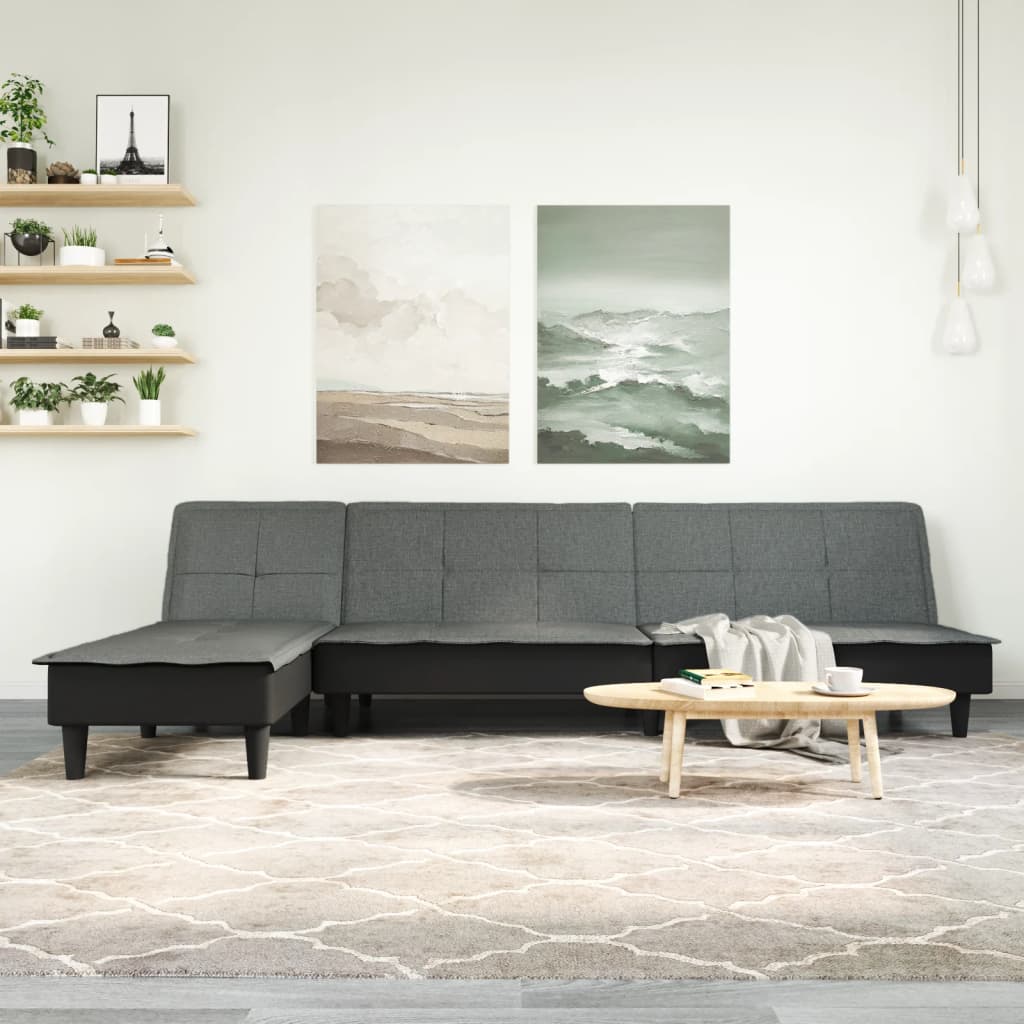 Schlafsofa in L-Form Dunkelgrau 255x140x70 cm Stoff