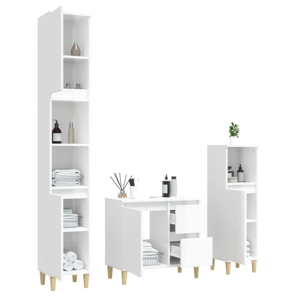 3-tlg. Badmöbel-Set Hochglanz-Weiß Holzwerkstoff
