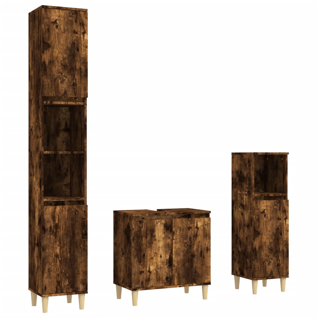 3-tlg. Badmöbel-Set Räuchereiche Holzwerkstoff