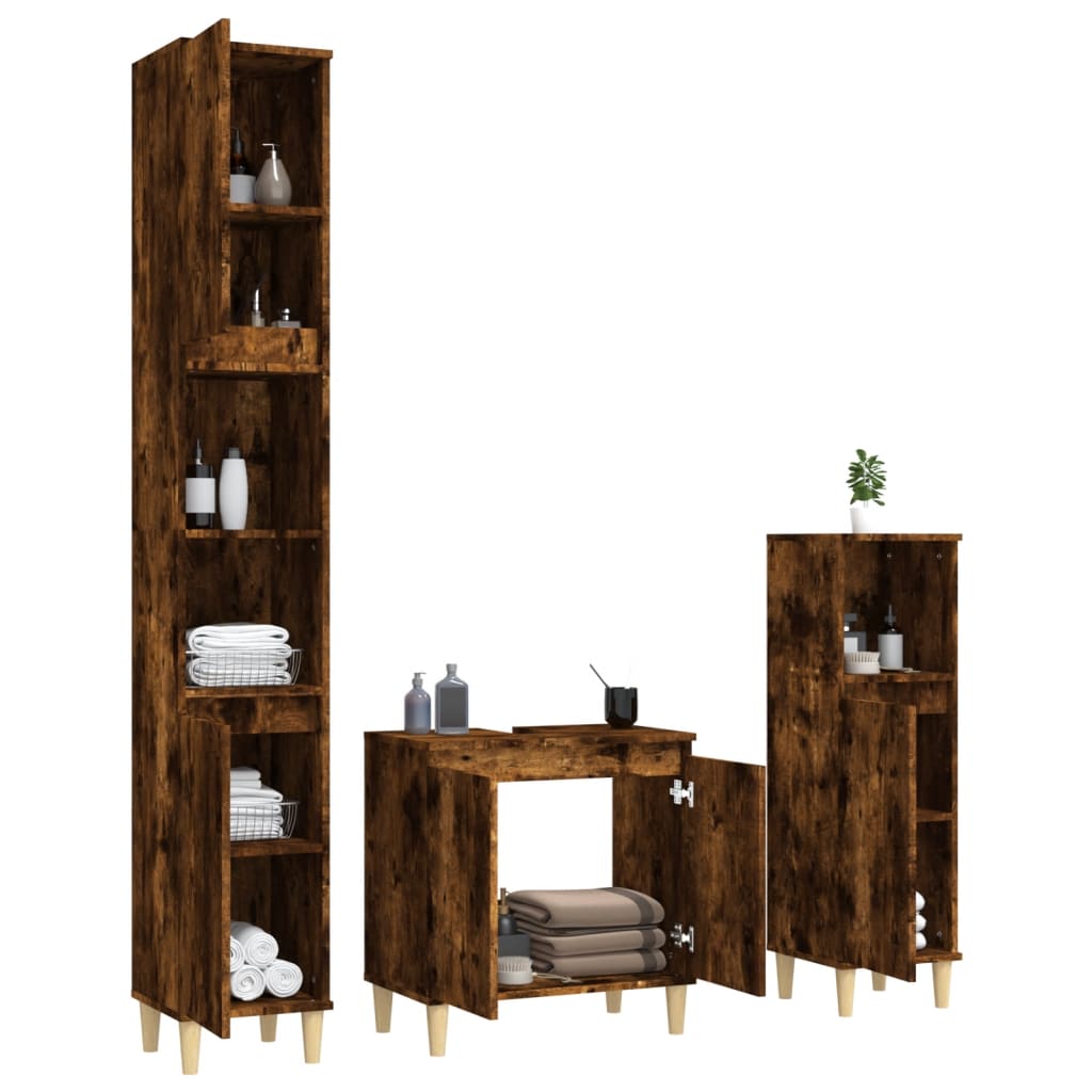 3-tlg. Badmöbel-Set Räuchereiche Holzwerkstoff