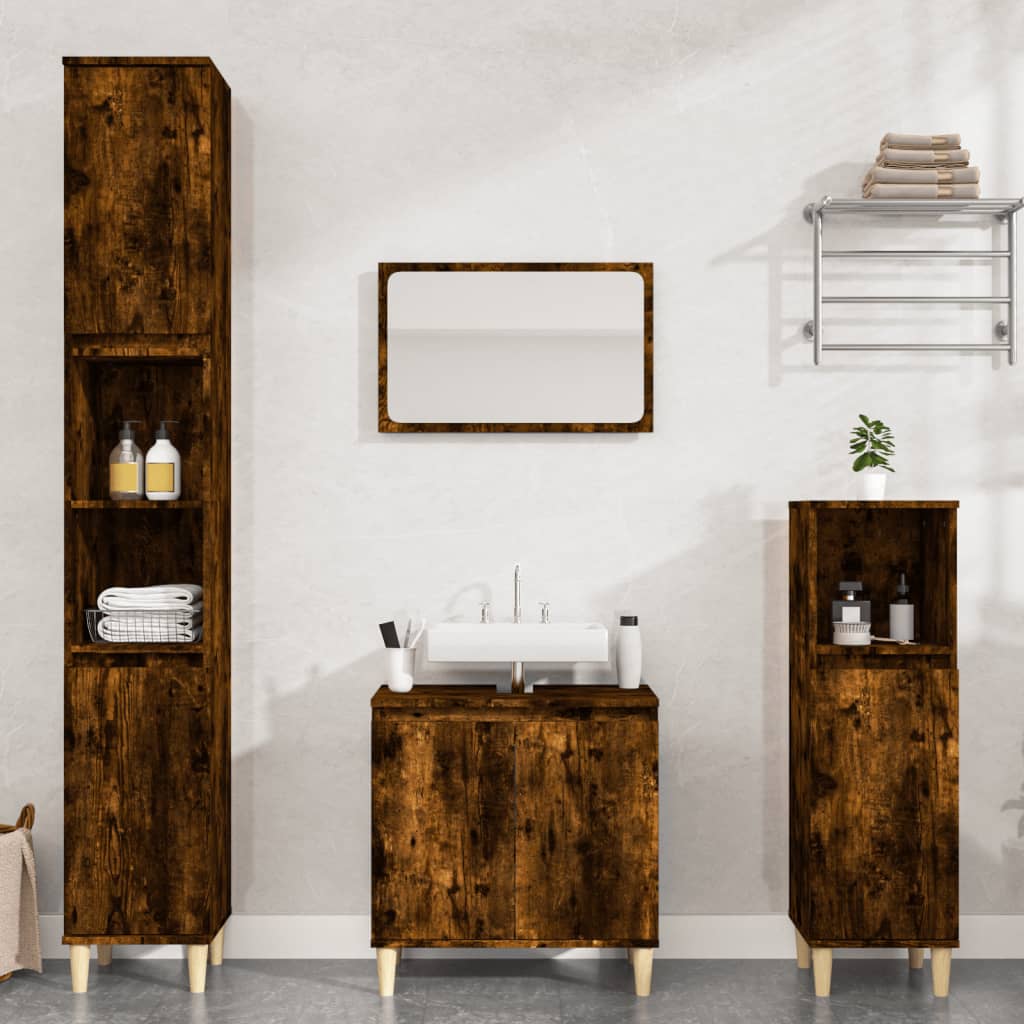 3-tlg. Badmöbel-Set Räuchereiche Holzwerkstoff