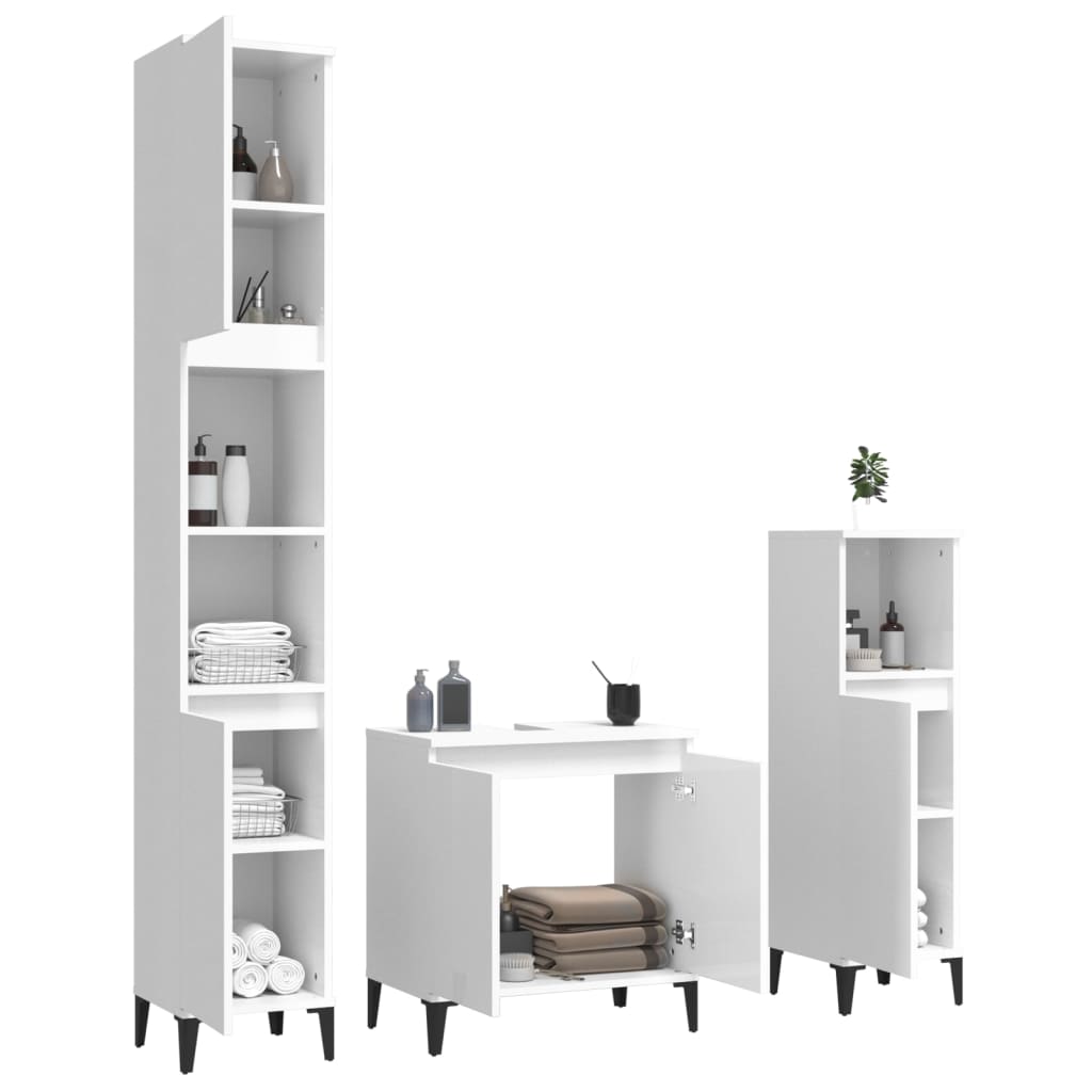 3-tlg. Badmöbel-Set Hochglanz-Weiß Holzwerkstoff