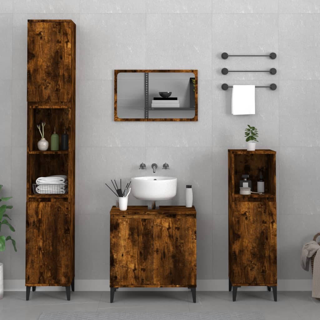 3-tlg. Badmöbel-Set Räuchereiche Holzwerkstoff