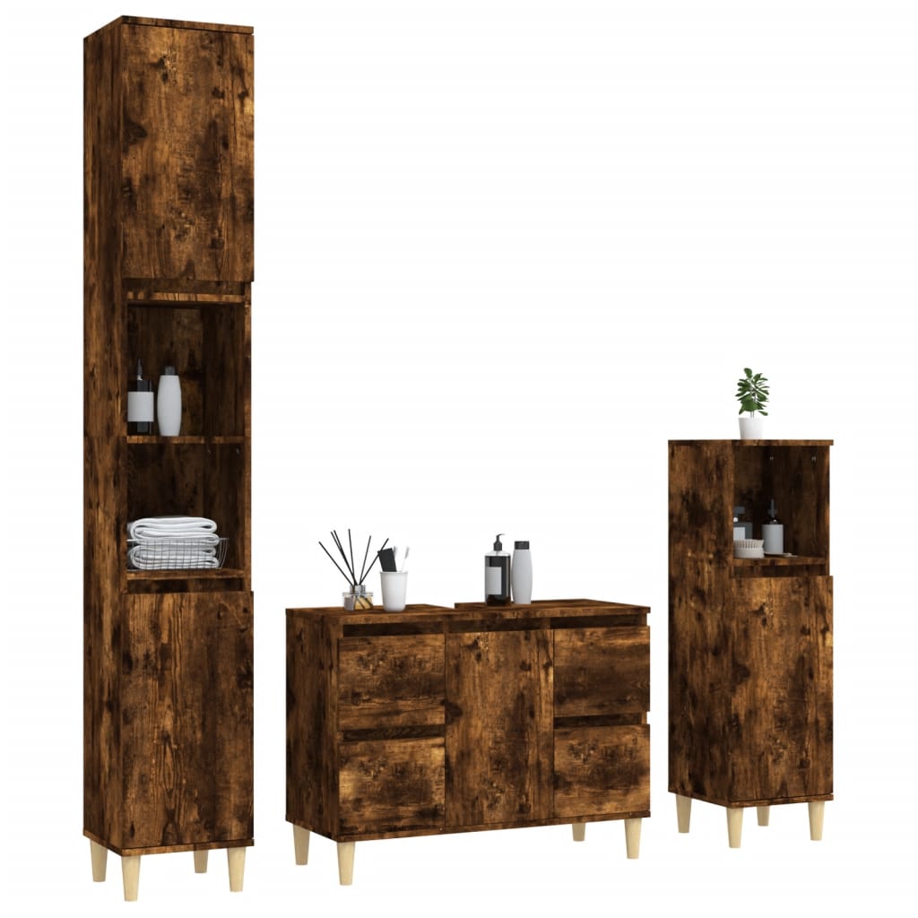 3-tlg. Badmöbel-Set Räuchereiche Holzwerkstoff