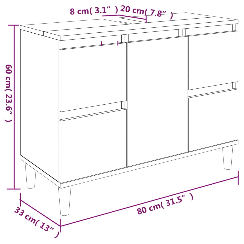 3-tlg. Badmöbel-Set Braun Eichen-Optik Holzwerkstoff