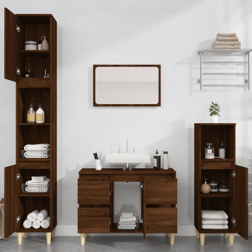 3-tlg. Badmöbel-Set Braun Eichen-Optik Holzwerkstoff