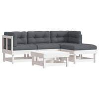 Thumbnail for 5-tlg. Garten-Lounge-Set mit Kissen Weiß Massivholz