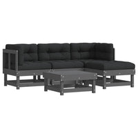 Thumbnail for 5-tlg. Garten-Lounge-Set mit Kissen Grau Massivholz