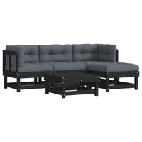 Thumbnail for 5-tlg. Garten-Lounge-Set mit Kissen Schwarz Massivholz