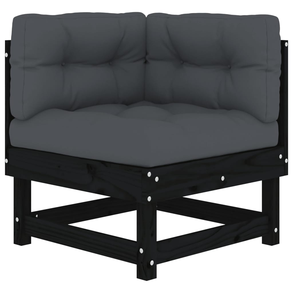 5-tlg. Garten-Lounge-Set mit Kissen Schwarz Massivholz