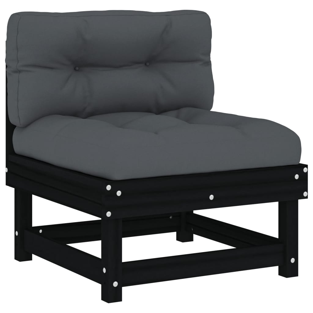 5-tlg. Garten-Lounge-Set mit Kissen Schwarz Massivholz