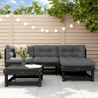 Thumbnail for 5-tlg. Garten-Lounge-Set mit Kissen Schwarz Massivholz
