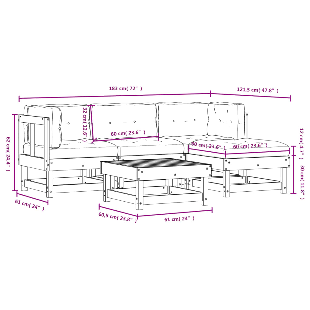 5-tlg. Garten-Lounge-Set mit Kissen Imprägniertes Kiefernholz