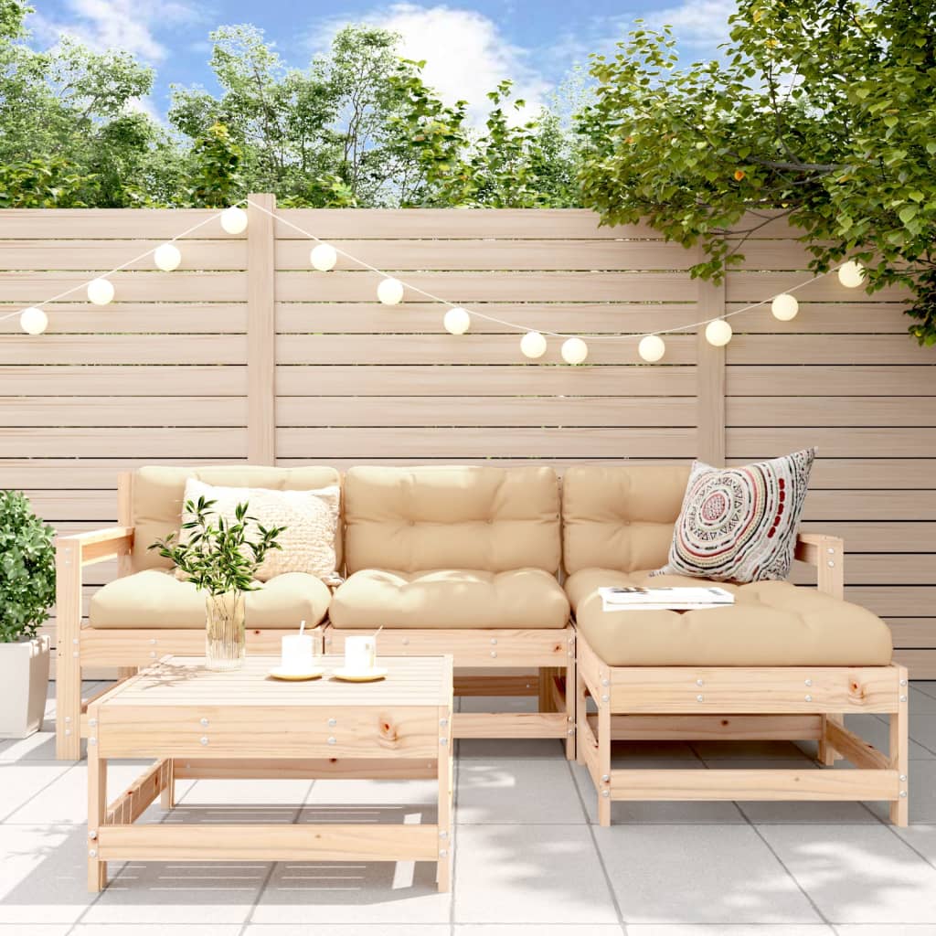 5-tlg. Garten-Lounge-Set mit Kissen Massivholz