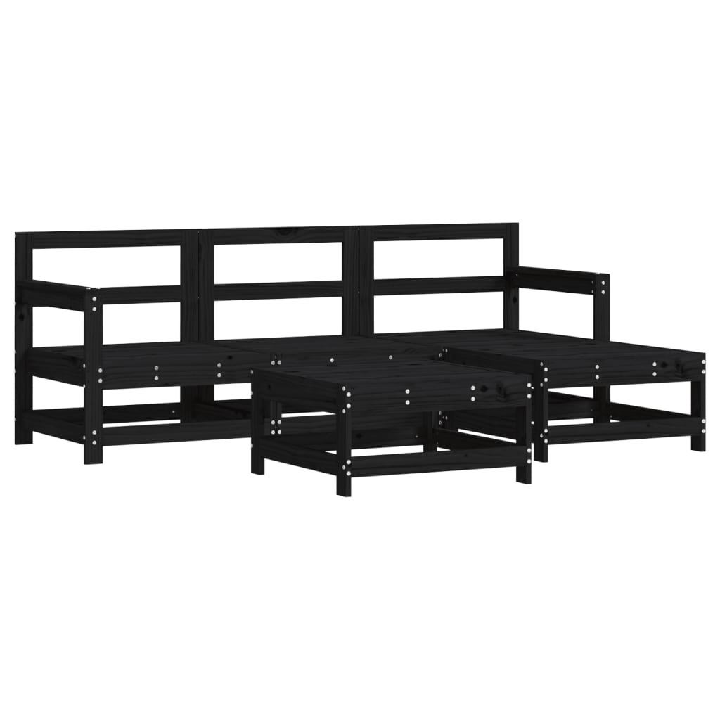 5-tlg. Garten-Lounge-Set mit Kissen Schwarz Massivholz