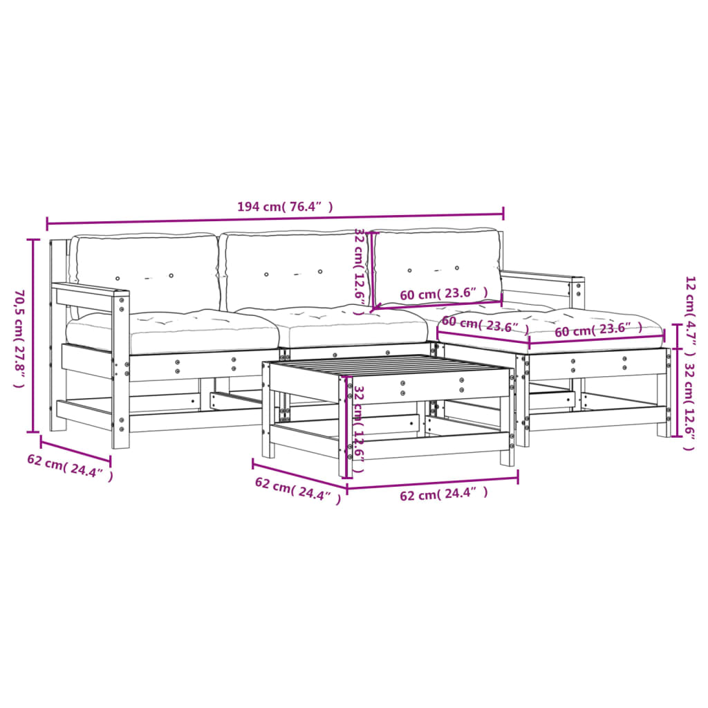 5-tlg. Garten-Lounge-Set mit Kissen Massivholz Douglasie