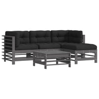 Thumbnail for 5-tlg. Garten-Lounge-Set mit Kissen Grau Massivholz
