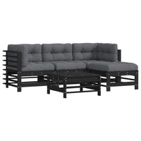 Thumbnail for 5-tlg. Garten-Lounge-Set mit Kissen Schwarz Massivholz