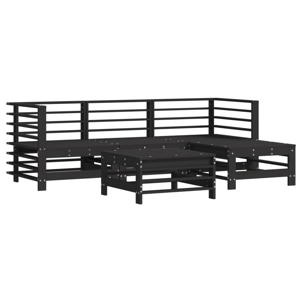5-tlg. Garten-Lounge-Set mit Kissen Schwarz Massivholz