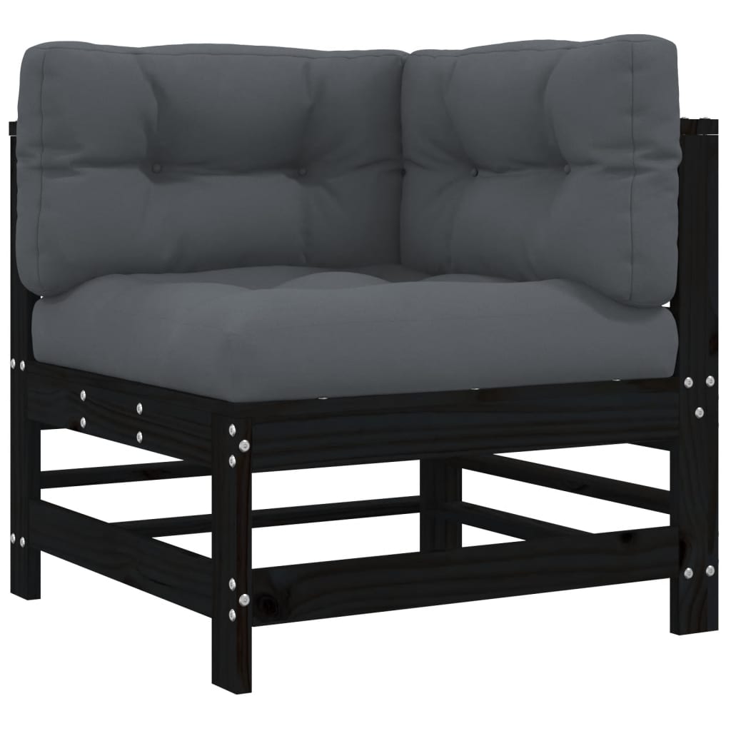 5-tlg. Garten-Lounge-Set mit Kissen Schwarz Massivholz