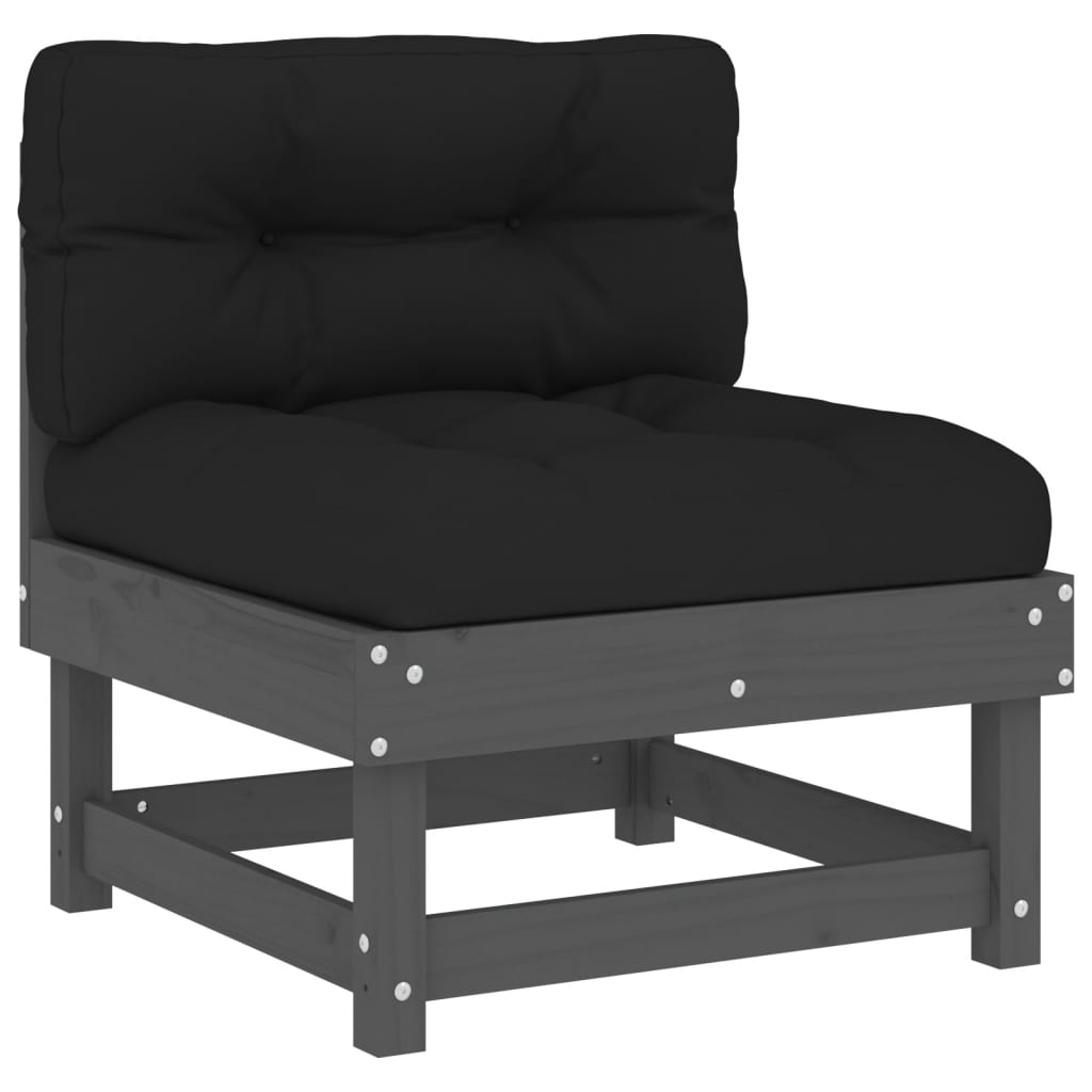 7-tlg. Garten-Lounge-Set mit Kissen Grau Massivholz