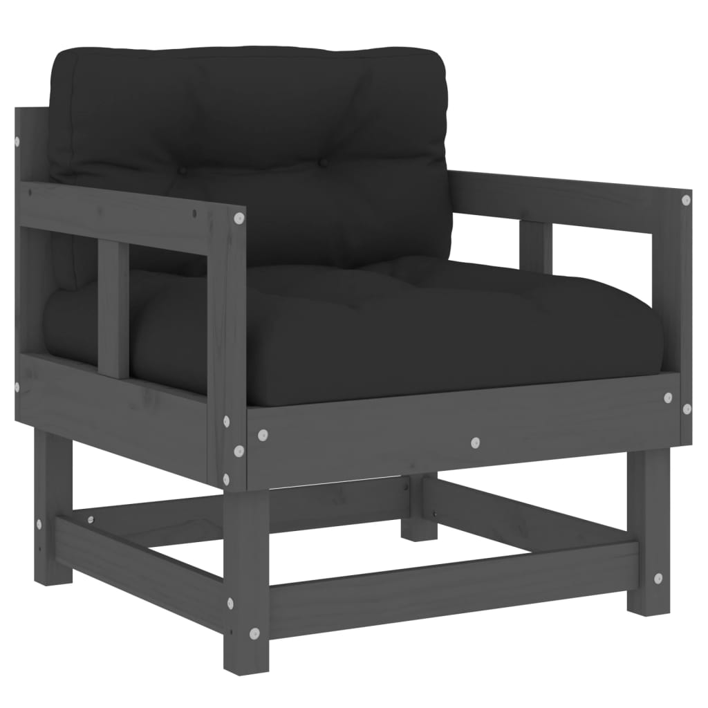7-tlg. Garten-Lounge-Set mit Kissen Grau Massivholz
