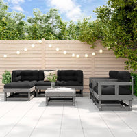 Thumbnail for 7-tlg. Garten-Lounge-Set mit Kissen Grau Massivholz