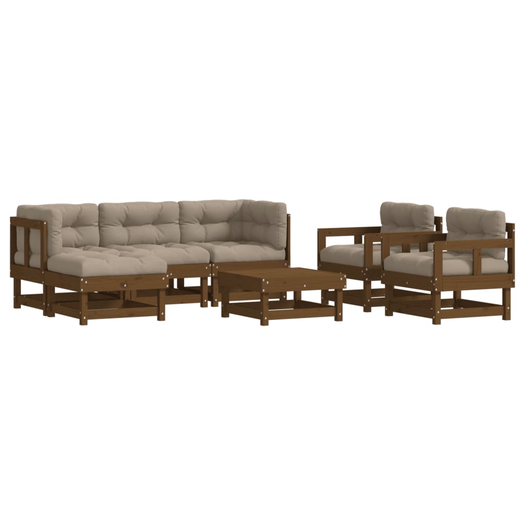 7-tlg. Garten-Lounge-Set mit Kissen Honigbraun Massivholz