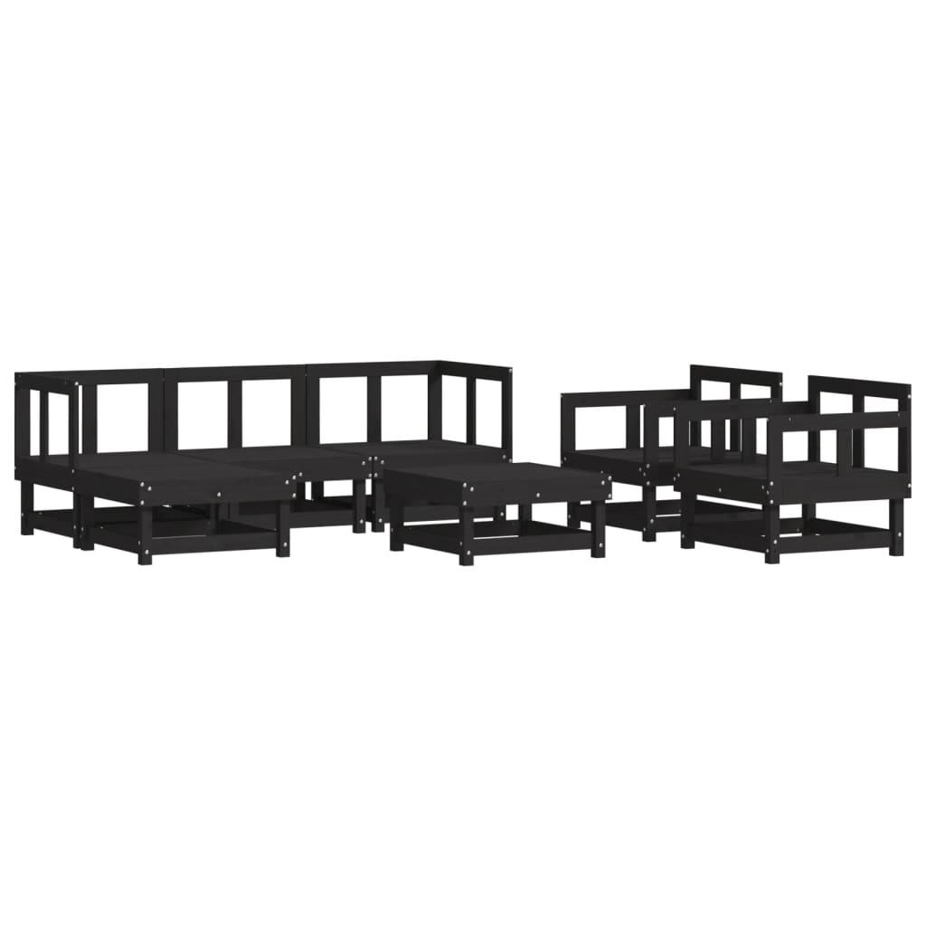 7-tlg. Garten-Lounge-Set mit Kissen Schwarz Massivholz