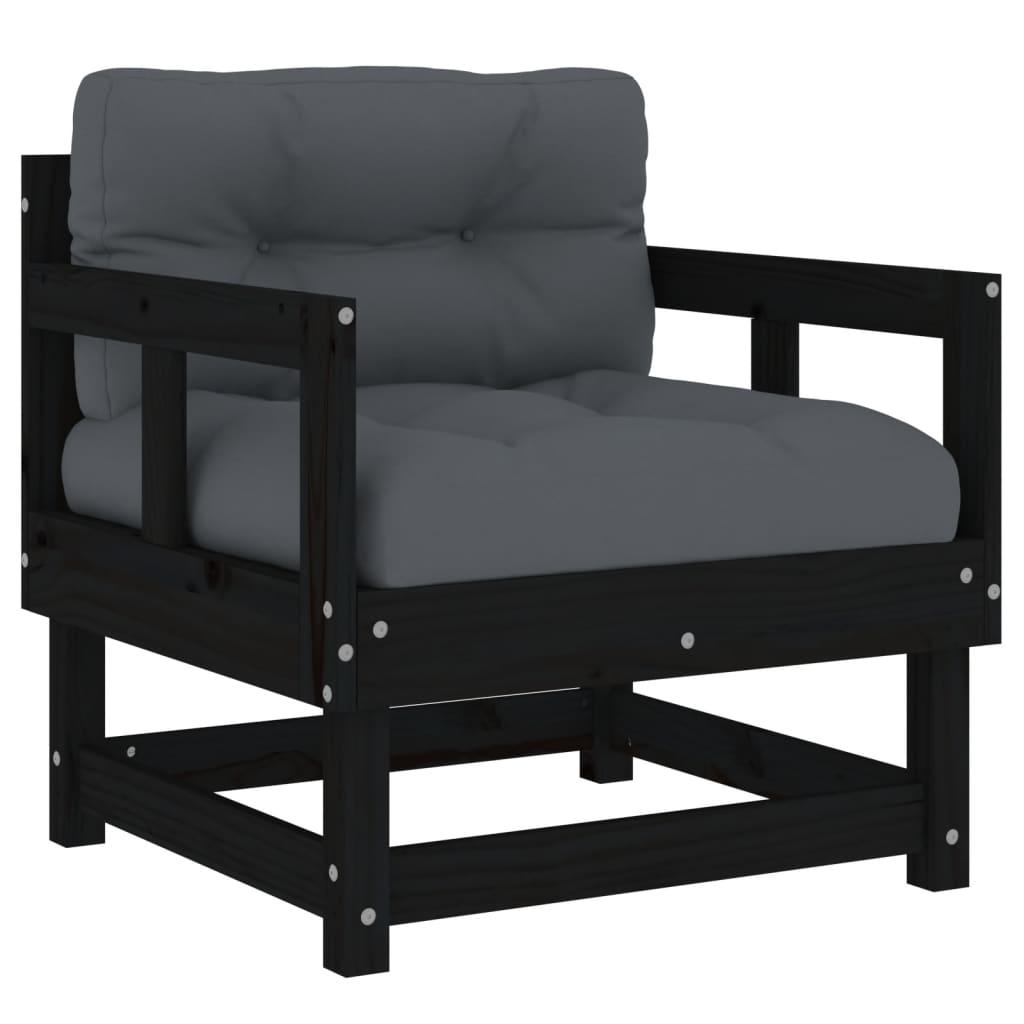 7-tlg. Garten-Lounge-Set mit Kissen Schwarz Massivholz