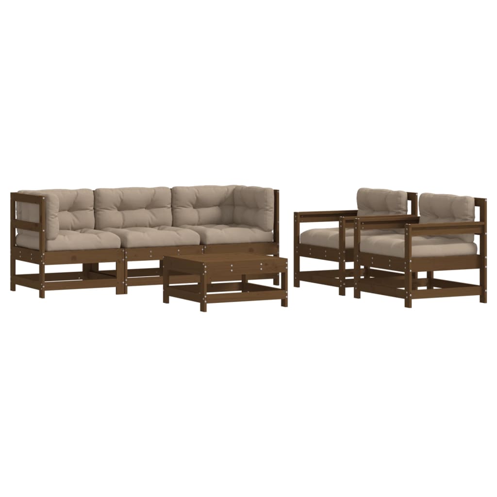 6-tlg. Garten-Lounge-Set mit Kissen Honigbraun Massivholz