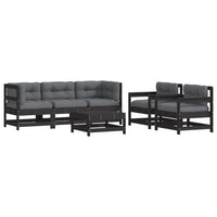 Thumbnail for 6-tlg. Garten-Lounge-Set mit Kissen Schwarz Massivholz