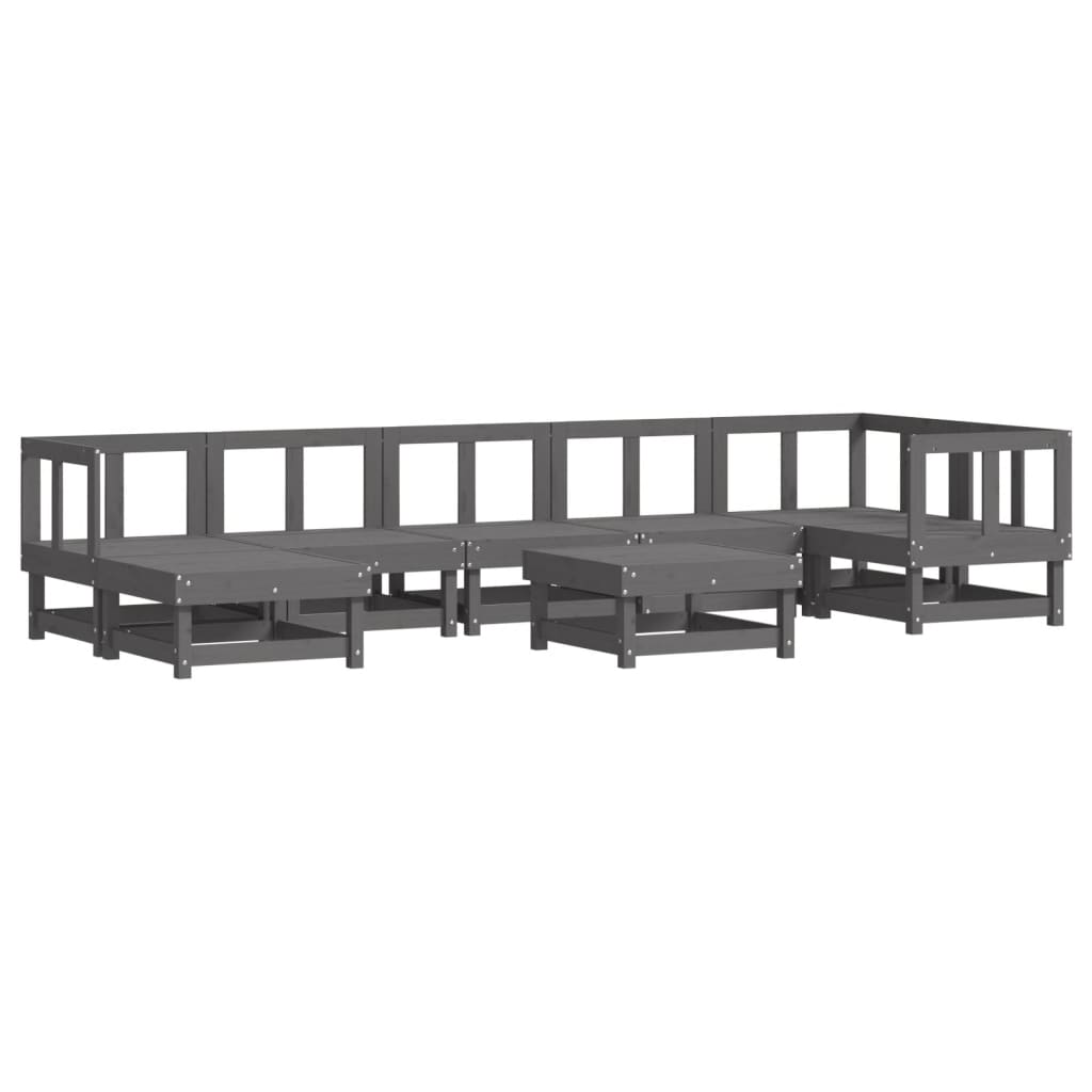 8-tlg. Garten-Lounge-Set mit Kissen Grau Massivholz