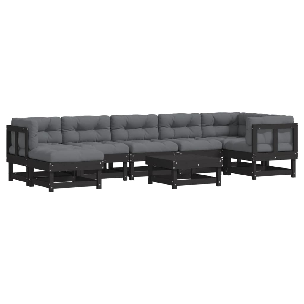 8-tlg. Garten-Lounge-Set mit Kissen Schwarz Massivholz