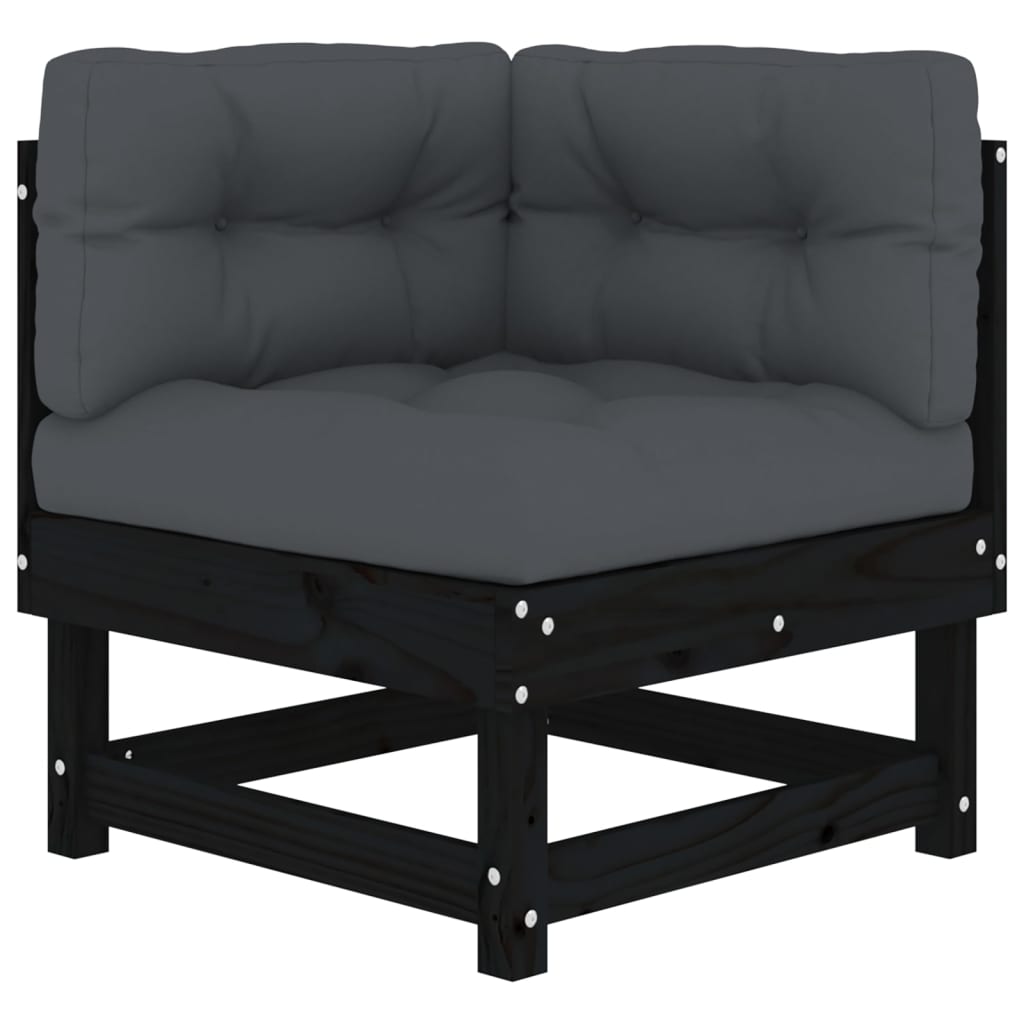 8-tlg. Garten-Lounge-Set mit Kissen Schwarz Massivholz