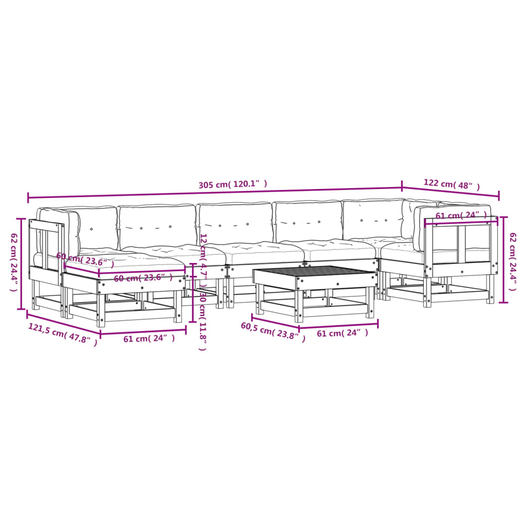 8-tlg. Garten-Lounge-Set mit Kissen Imprägniertes Kiefernholz