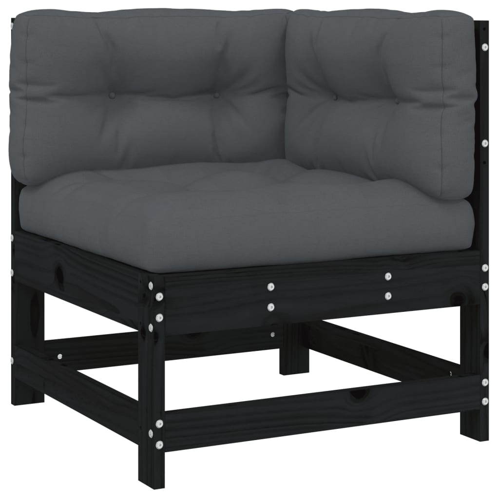 8-tlg. Garten-Lounge-Set mit Kissen Schwarz Massivholz