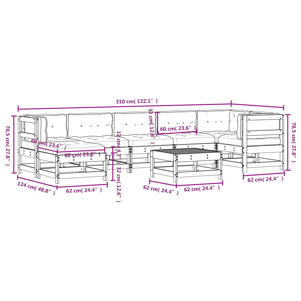 8-tlg. Garten-Lounge-Set mit Kissen Massivholz Douglasie