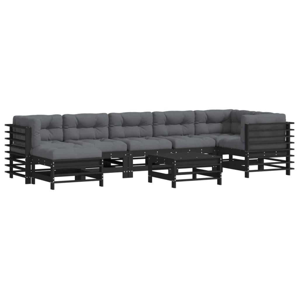 8-tlg. Garten-Lounge-Set mit Kissen Schwarz Massivholz