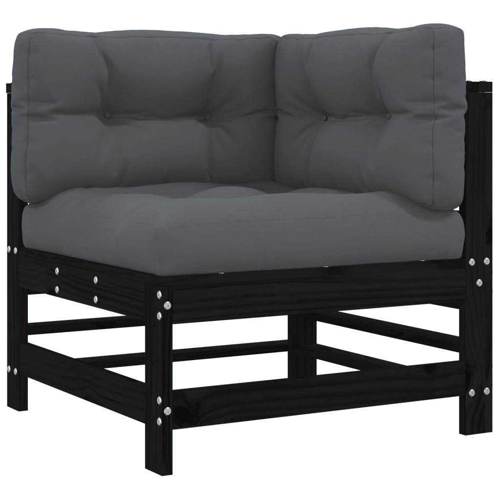 8-tlg. Garten-Lounge-Set mit Kissen Schwarz Massivholz