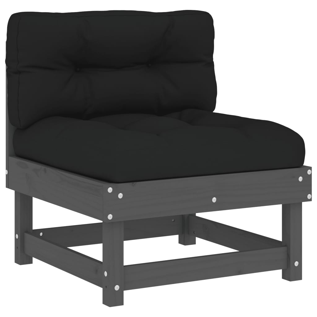 8-tlg. Garten-Lounge-Set mit Kissen Grau Massivholz