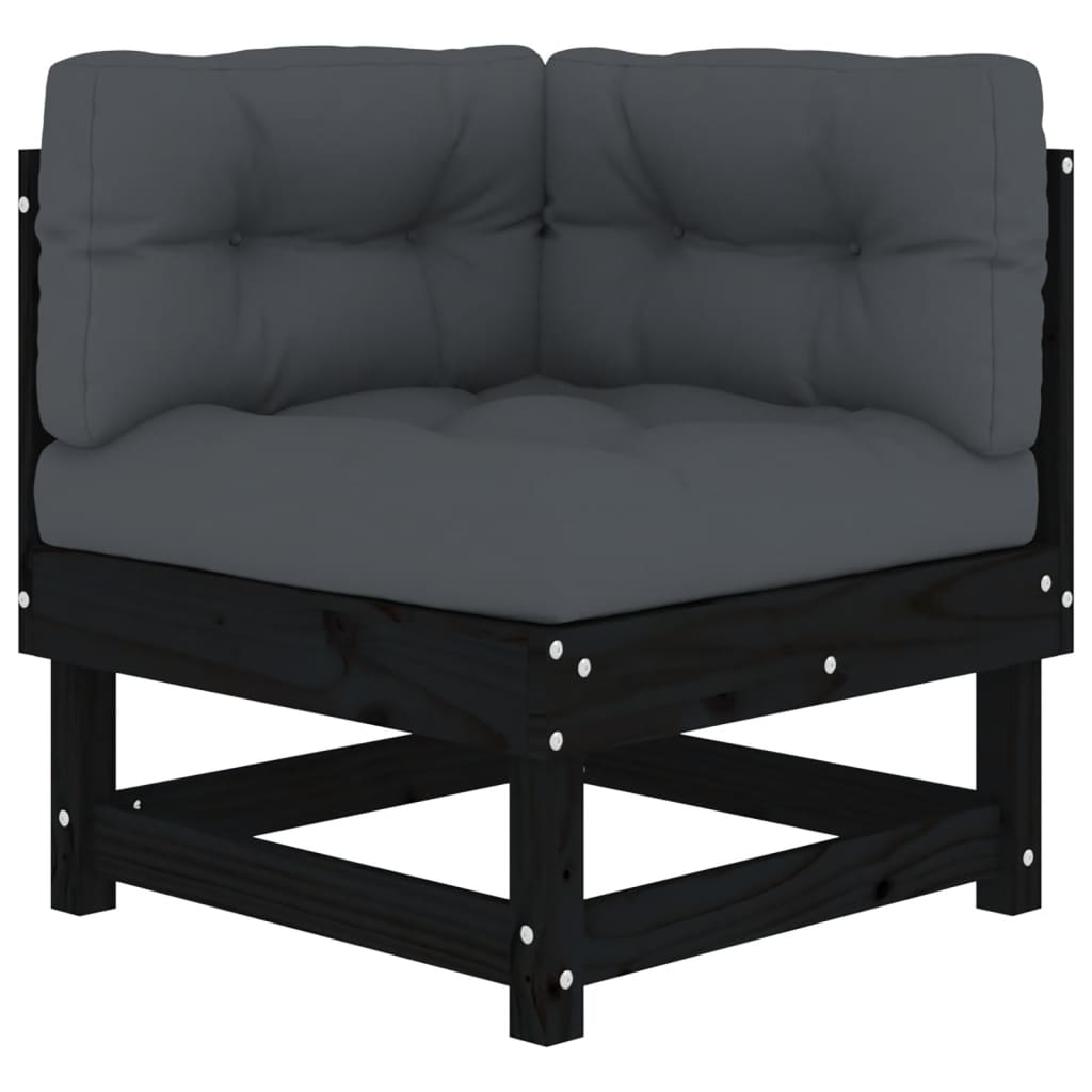 8-tlg. Garten-Lounge-Set mit Kissen Schwarz Massivholz