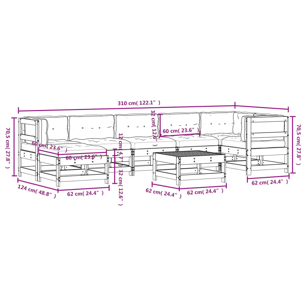 8-tlg. Garten-Lounge-Set mit Kissen Massivholz