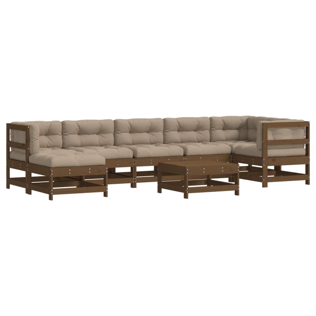 8-tlg. Garten-Lounge-Set mit Kissen Honigbraun Massivholz