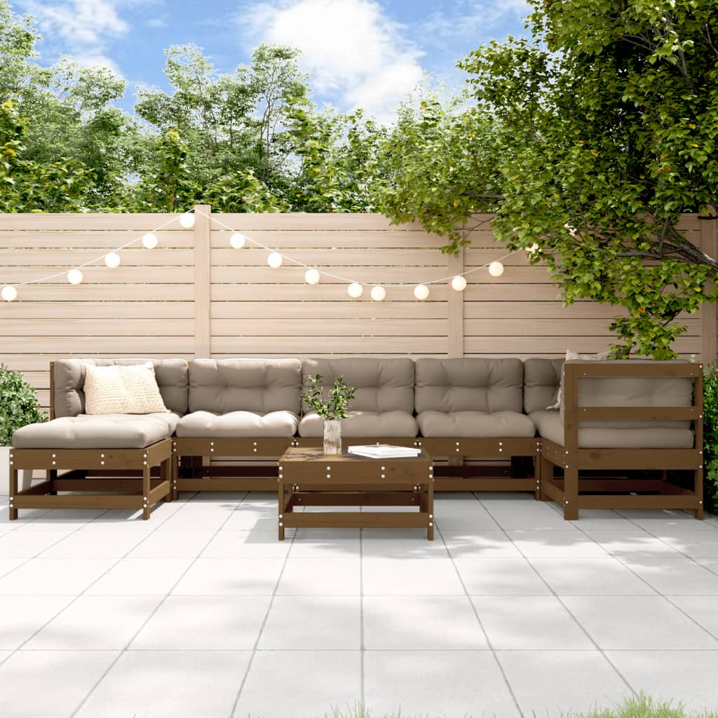 8-tlg. Garten-Lounge-Set mit Kissen Honigbraun Massivholz